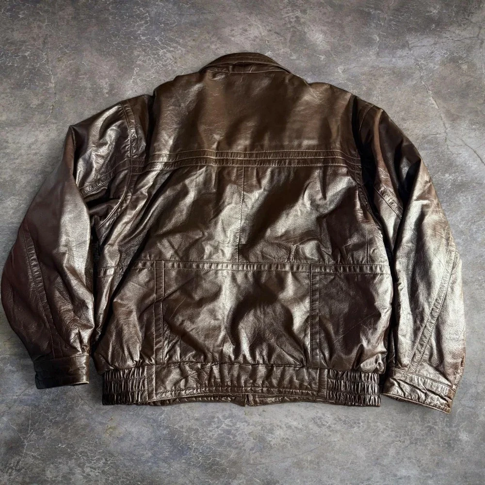 Vintage Watershed Brown Genuine Leather Bomber Jacket Mens M 90s Moto Distressed